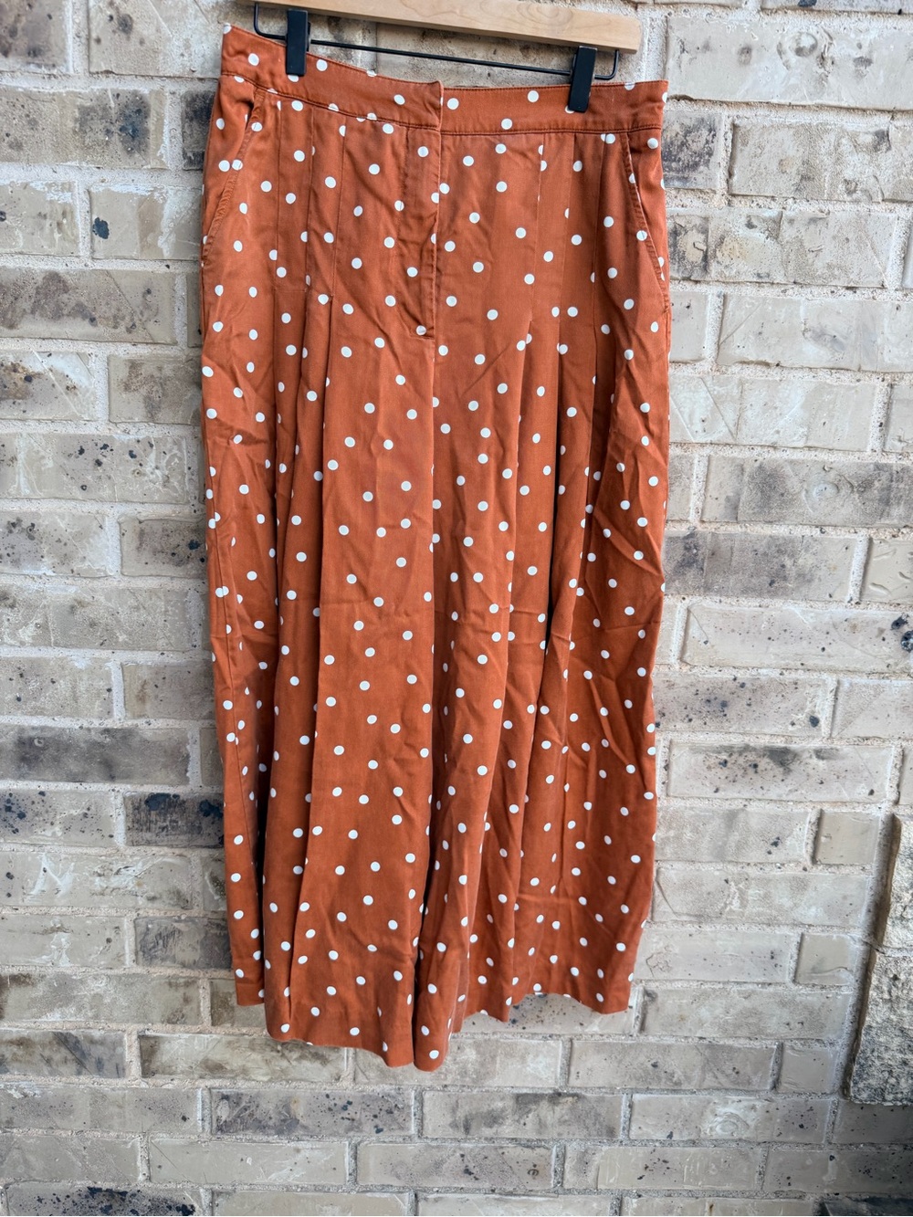 Anthropologie Rust Polka Dot A-Line Maxi Gaucho Wide leg pleated pant Medium - Picture 2 of 11